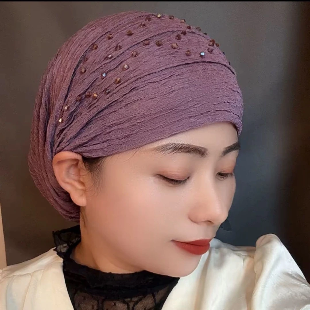 简约水钻装饰居家包头帽