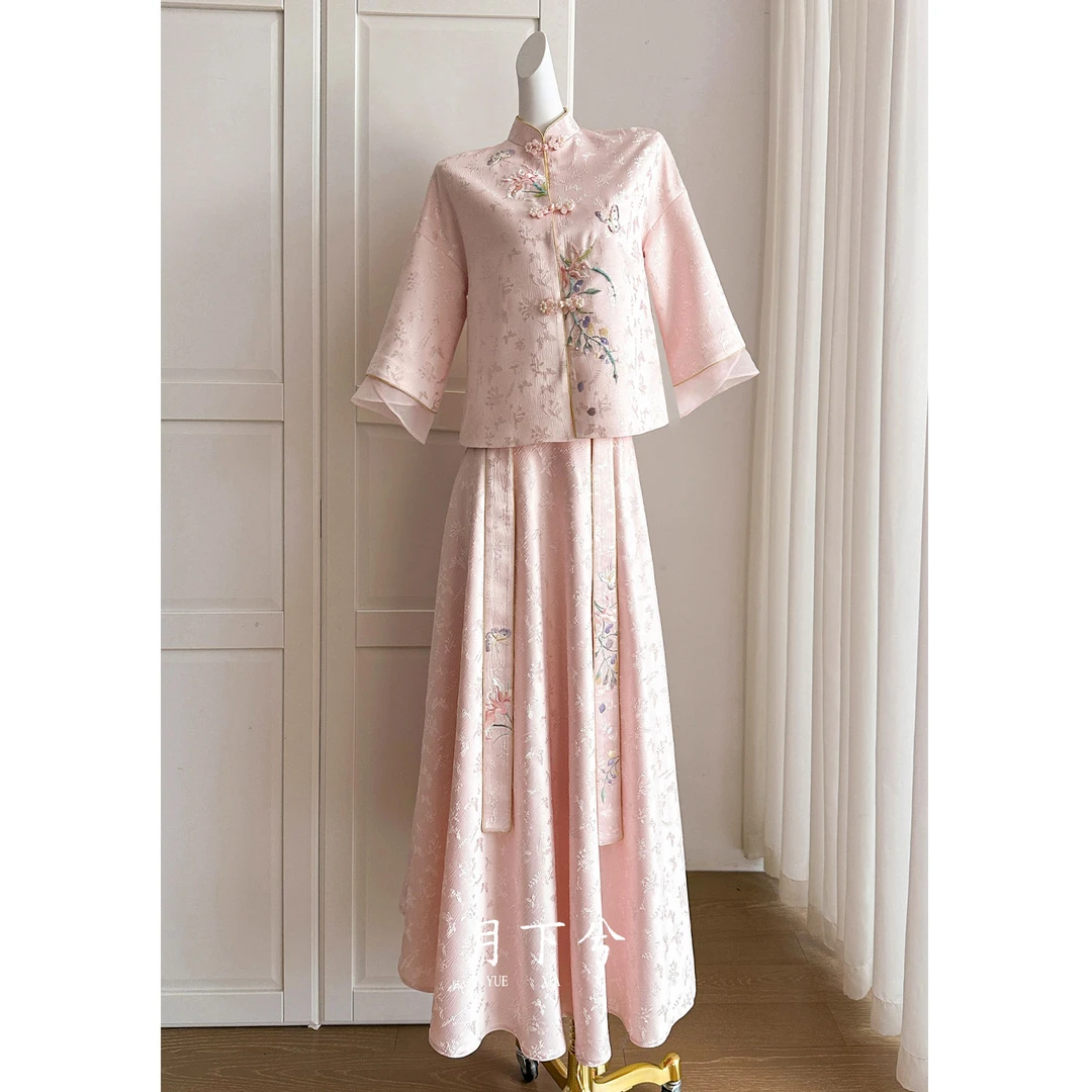 月下兮【梦中倩影】新中式国风订婚礼服粉色新娘结婚敬酒服回门服