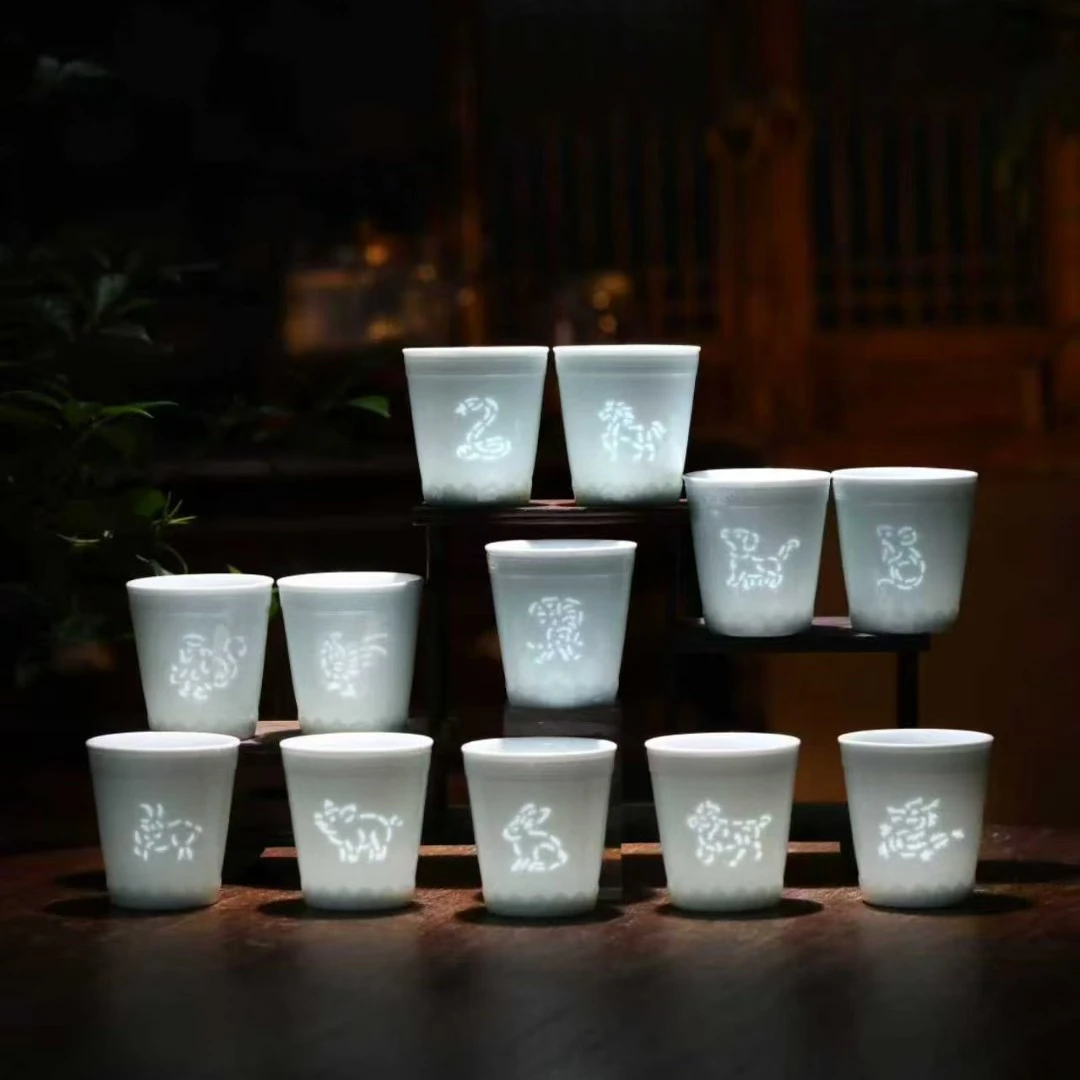 景德镇十二生肖天青玲珑杯男女士生日送礼特色高端精致主人单茶杯