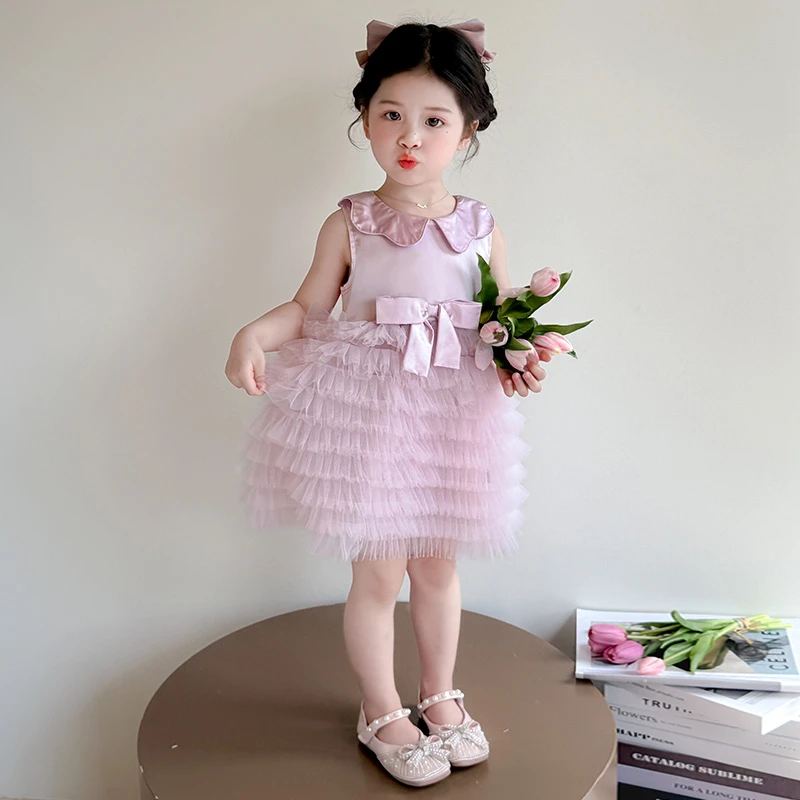 女童连衣裙2025新款夏季公主裙宝宝洋气蛋糕裙生日礼服小香风裙子