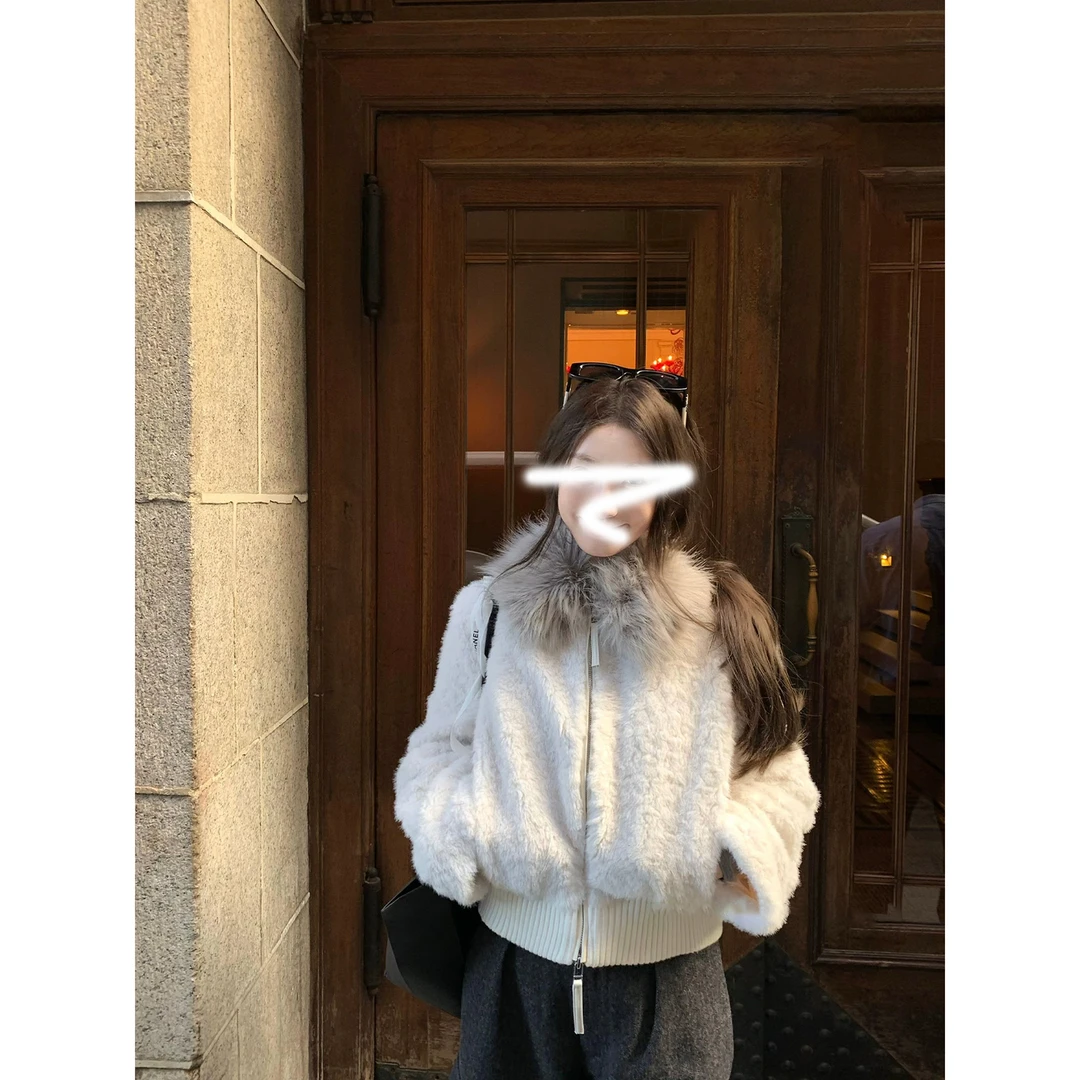 '暖冬咩咩'大毛领短款环葆咩咩毛保暖外套女秋冬宽松休闲韩版