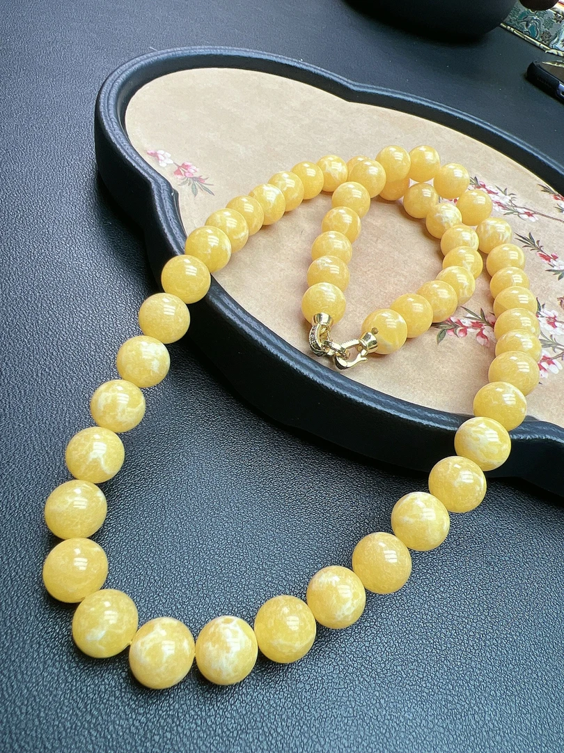 涎香 油鸡黄 拉丝12mm长项链 Q249