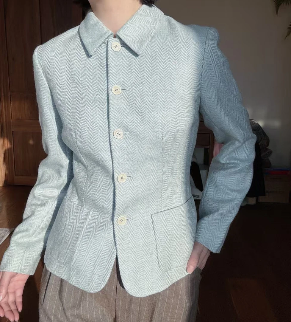 95新 浪凡 送中检/浪凡浅蓝色斜纹西服