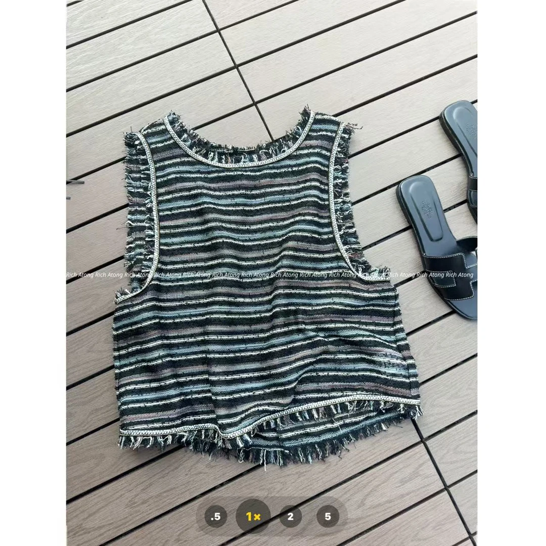 atong/阿彤-【流苏马甲】2025 夏款高端流苏条纹背心小衫0604-22