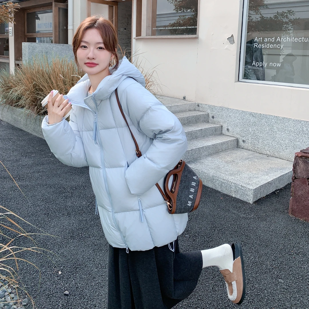 鑫灿好屋女装中长款马卡龙短款小个子休闲加厚长款连帽羽绒服冬季