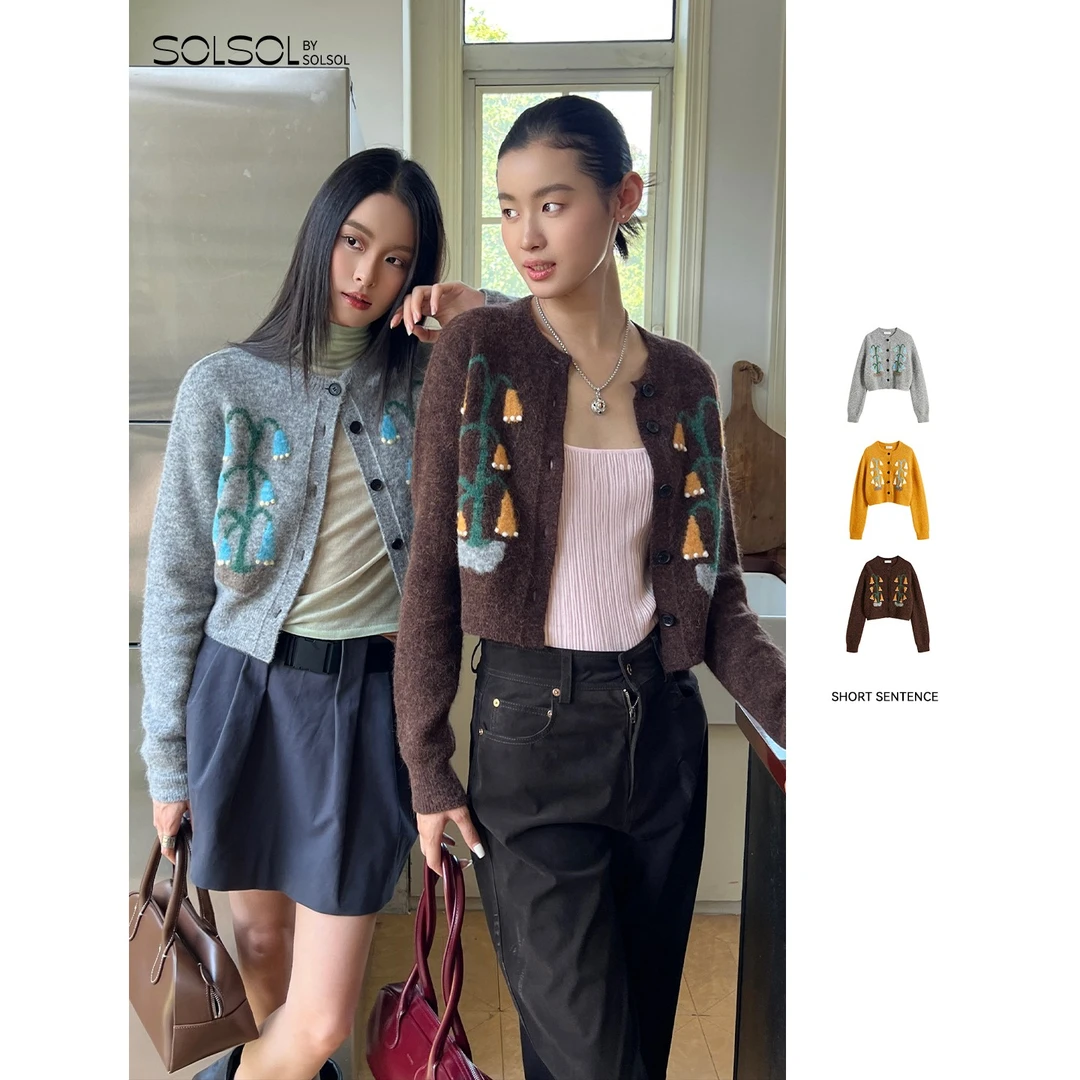 SHORT SENTENCE 设计师 25秋冬新品 铃兰提花针织圆领开衫 SOLSOL