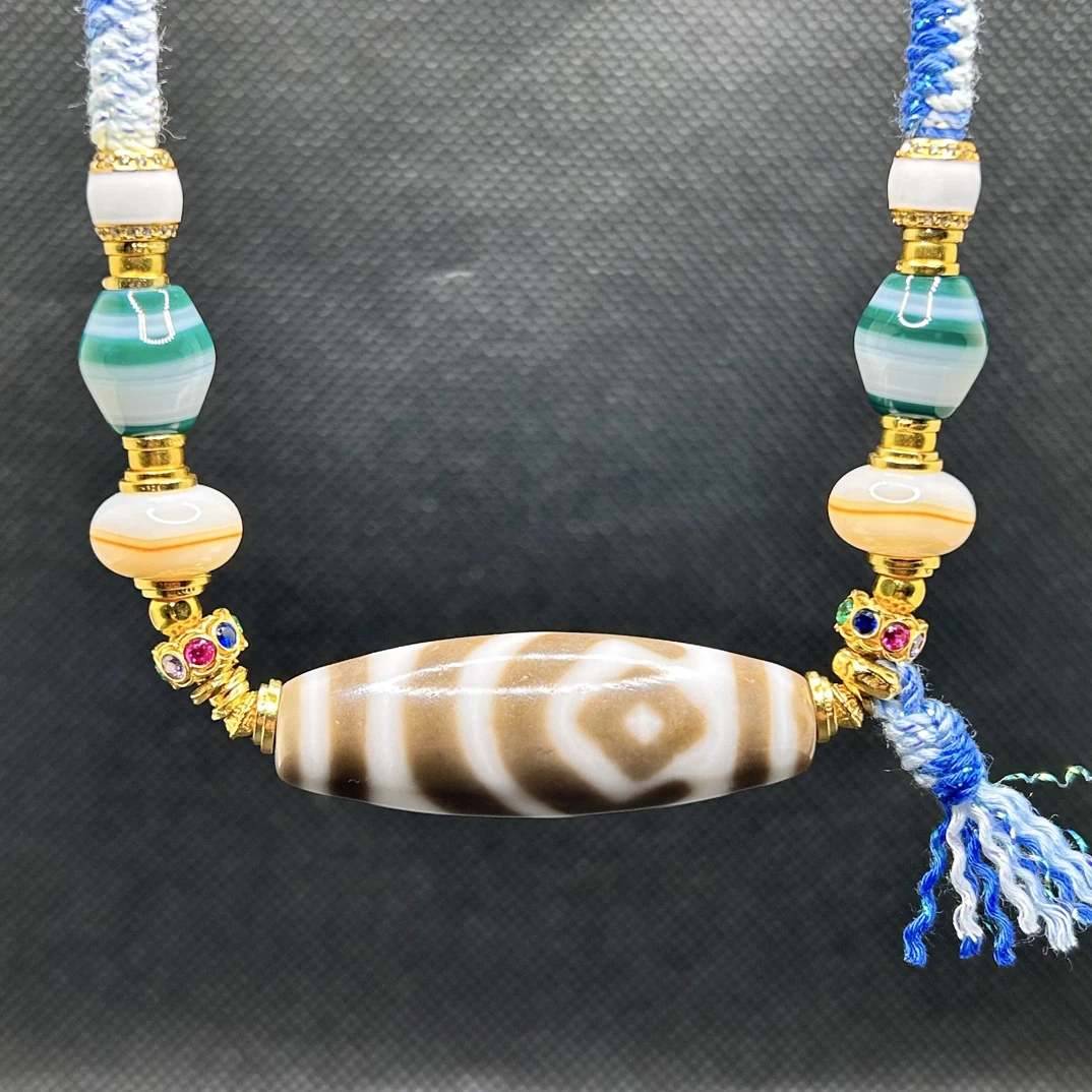 台珠手工珠天缘嫩色白毫多图腾条纹玛瑙设计款锁骨链项链