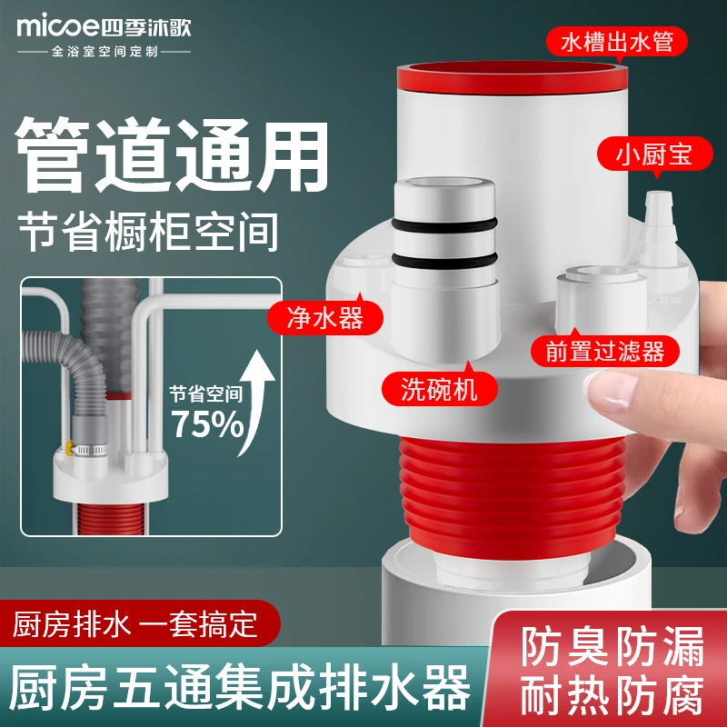 MICOE/四季沐歌厨房下水管三通洗菜盆净水器排水五通防臭神器接头
