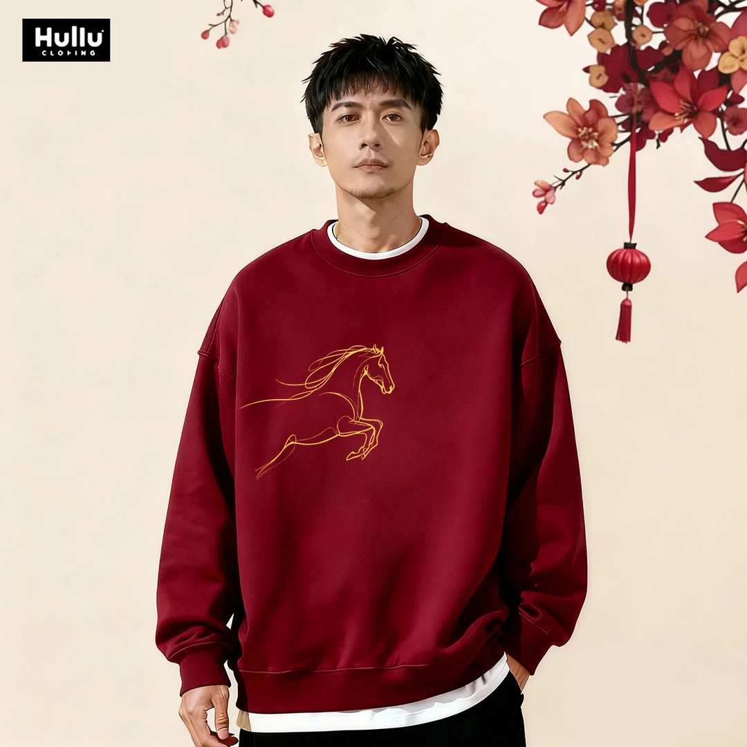 2026马年本命年衣服酒红色卫衣男女秋冬加绒长袖打底上衣新年战袍