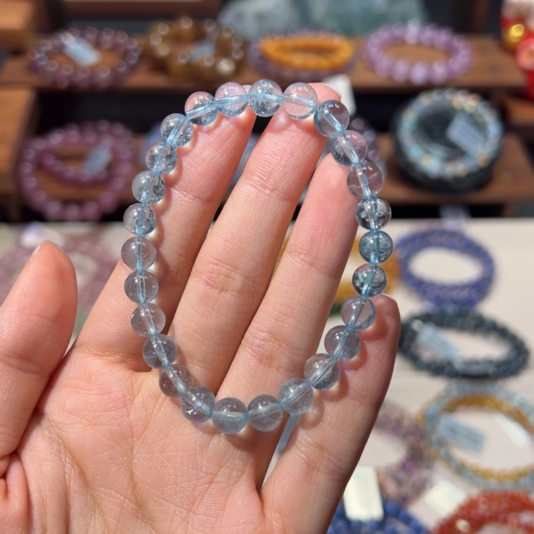 未镶嵌手链托帕石7m福利价碎冰蓝托帕石