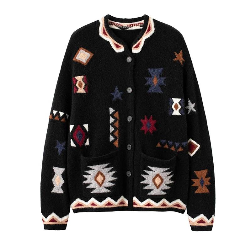 纯山羊 绒半高领开衫外套女