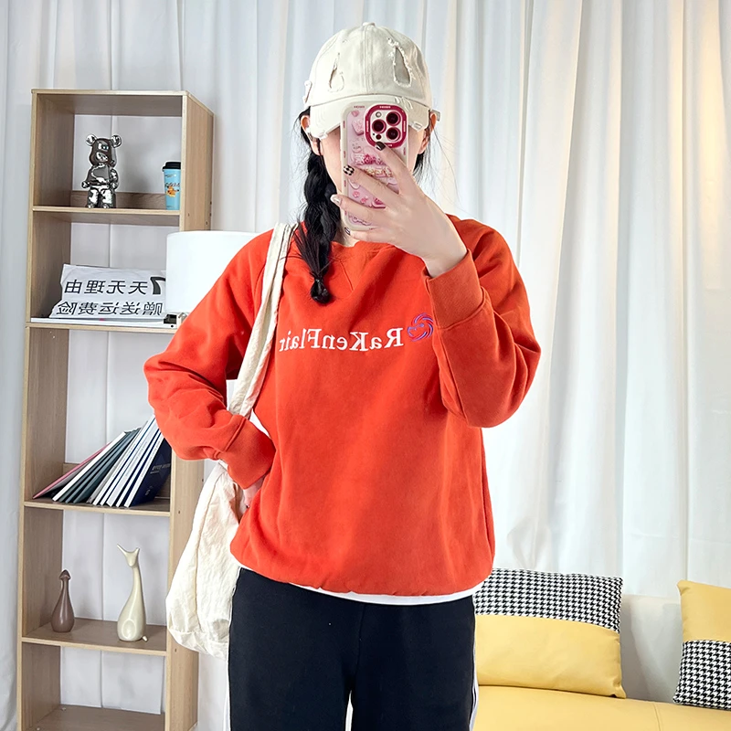 圆领加绒卫衣女秋冬韩版宽松字母绣花休闲百搭保暖套头长袖打底衫