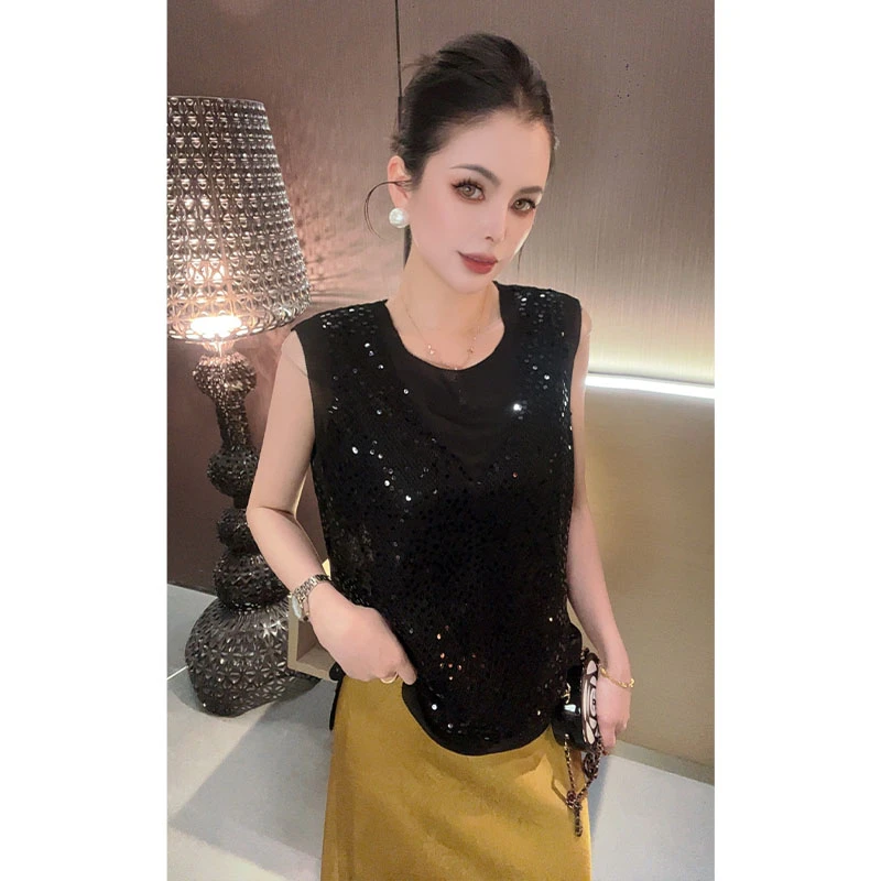 （特价）圆领亮片无袖上衣SY30797