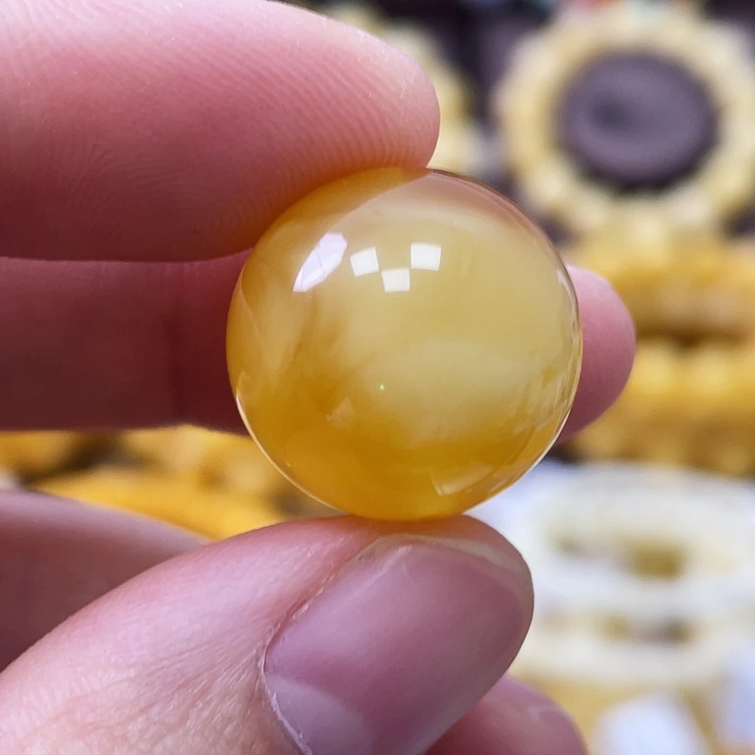 琥珀未镶嵌珠宝奇石17mm橘金溶洞妖花