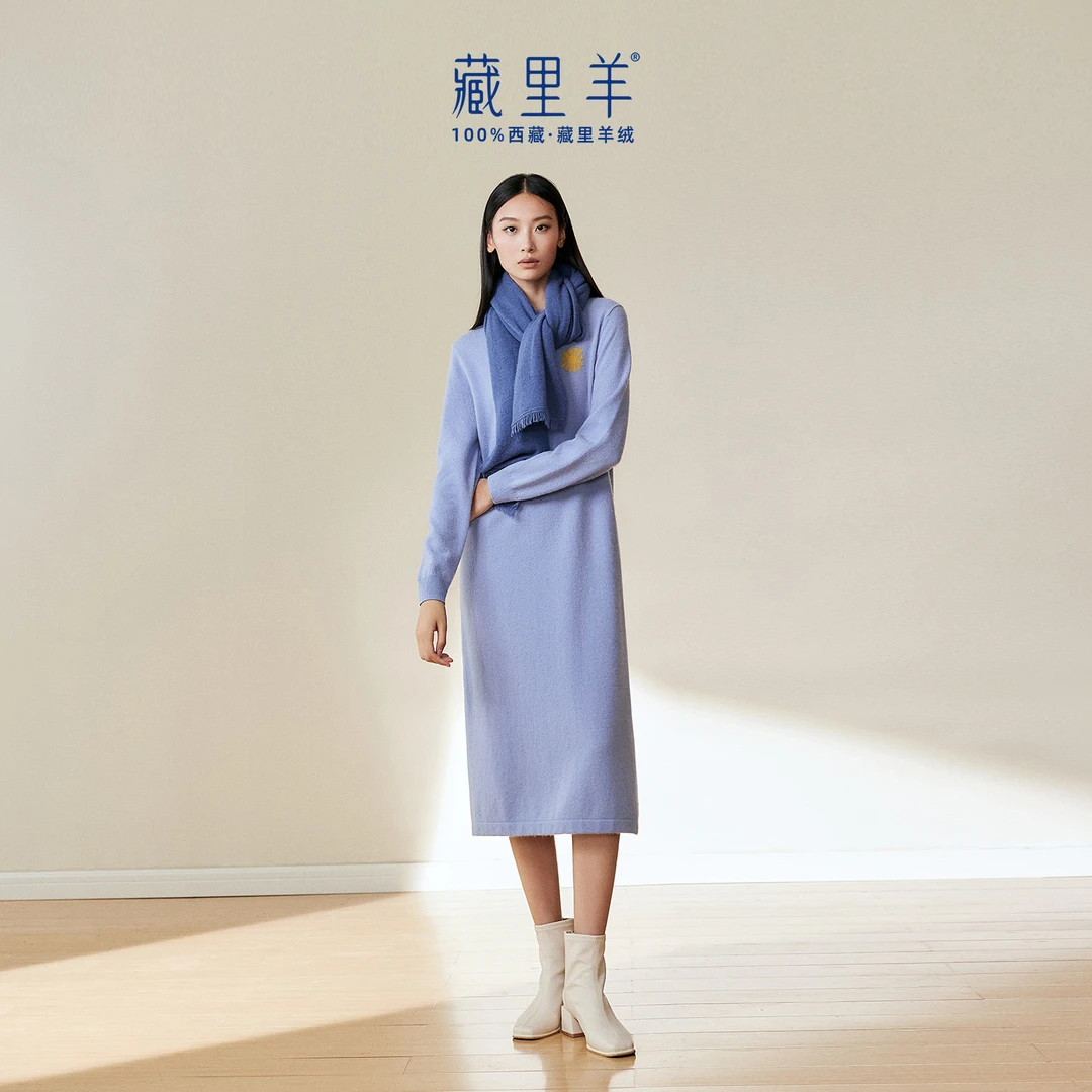 藏里羊秋冬羊绒连衣裙圆领宽松毛衣打底连衣裙BC01617
