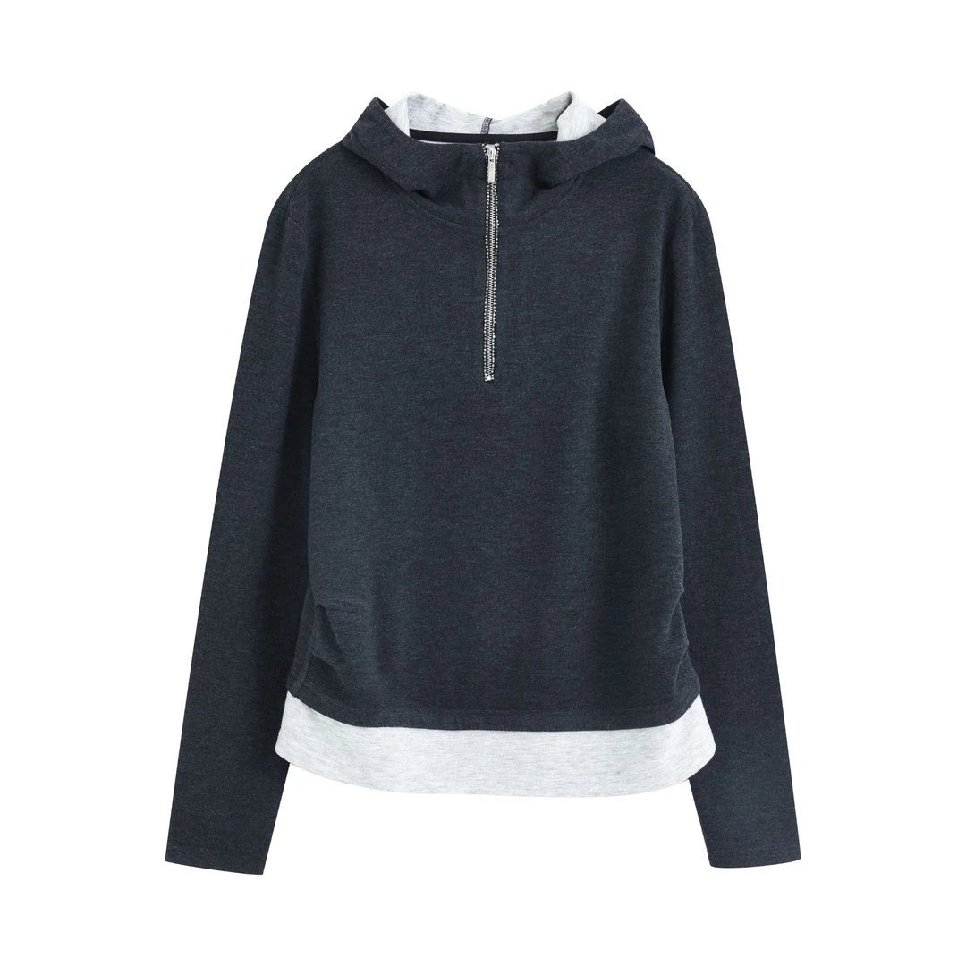 31581 保暖亲肤竹纤维立领连帽半拉链德绒卫衣1973