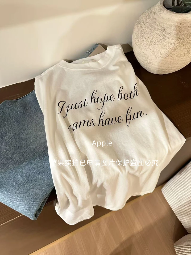 【苹果推荐】春季新款宽松百搭休闲字母ins薄款打底印花T