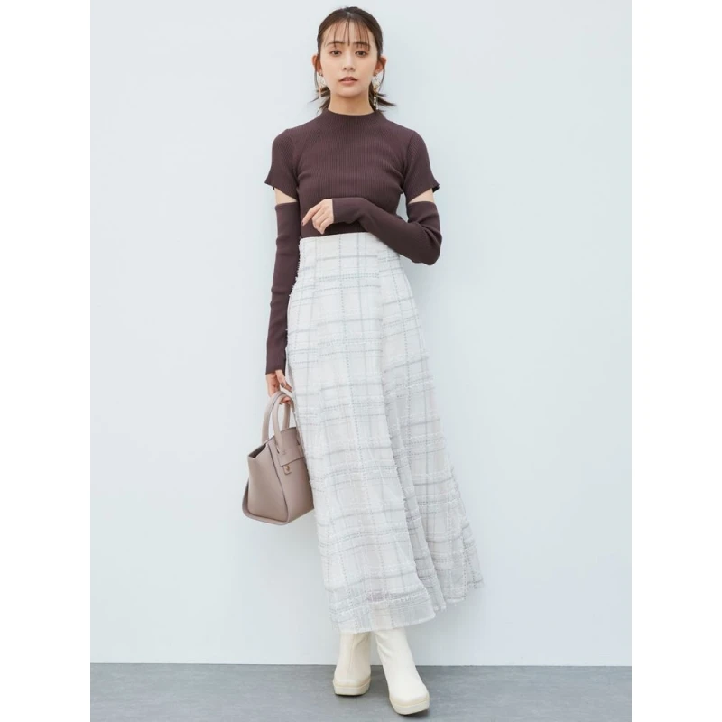 【Montendre】 百搭 M 气质时尚高腰薄纱格子修身半身裙显瘦