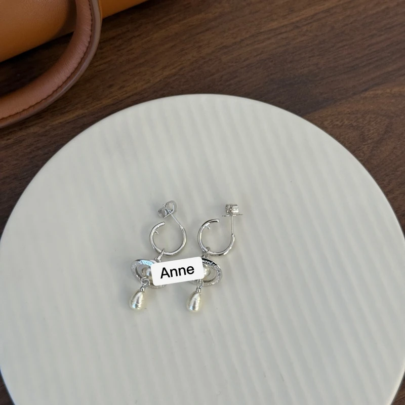 铜合金耳饰 银色土星珠珠水滴个性耳钉【R439】