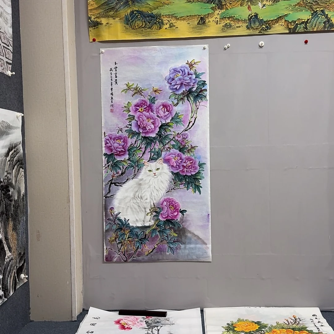 用***3国画四尺尺寸70X140纯手绘作品