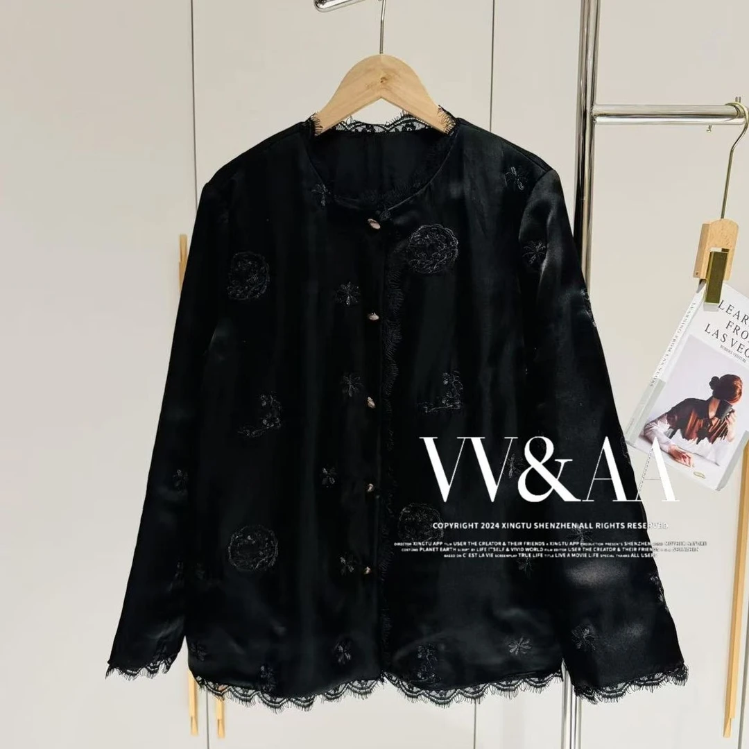 VV&AA 如花美眷 秋冬新款中式提花蕾丝花边中长款外套 D25185