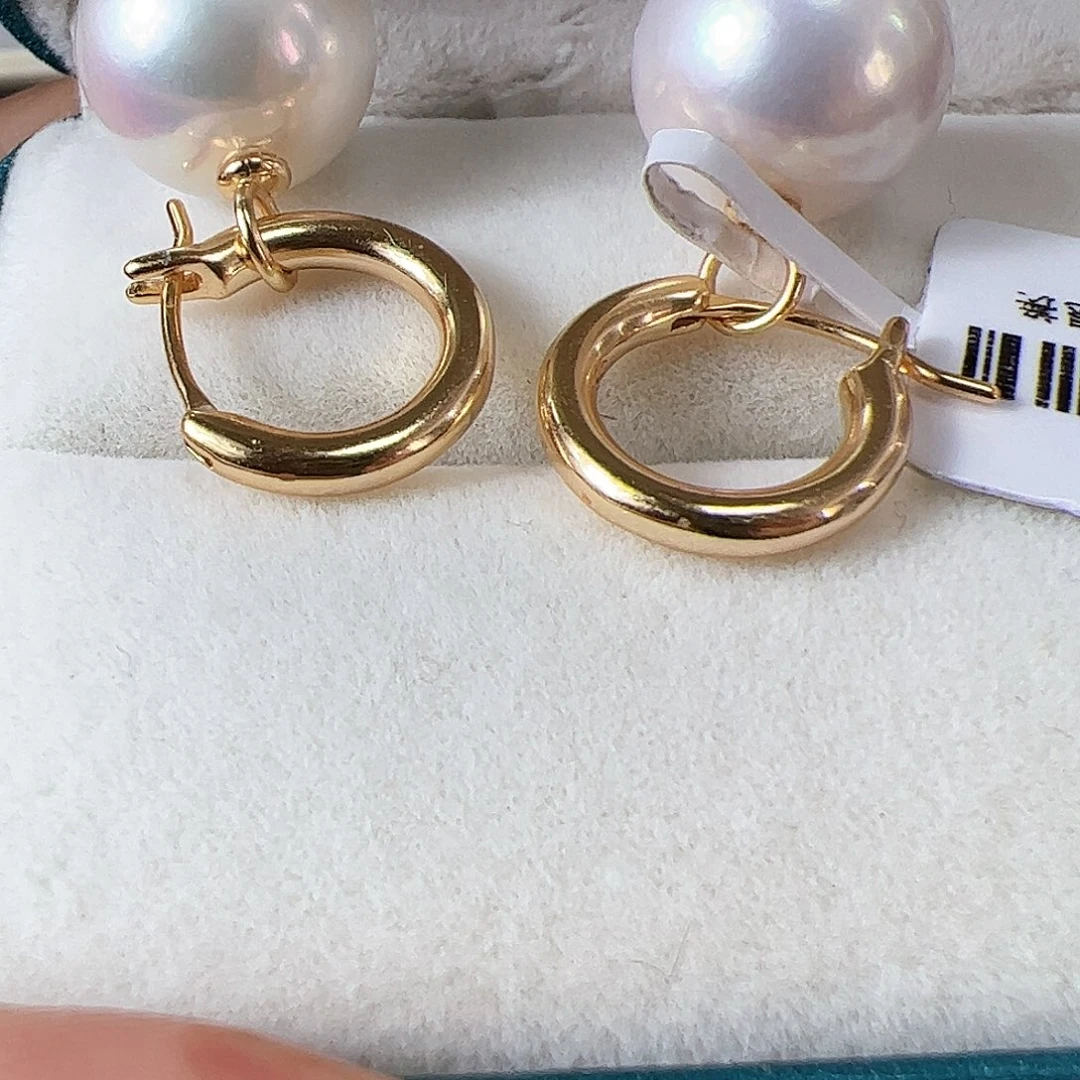 淡水珍珠耳饰银S925镶嵌12-13mm爱迪生耳扣