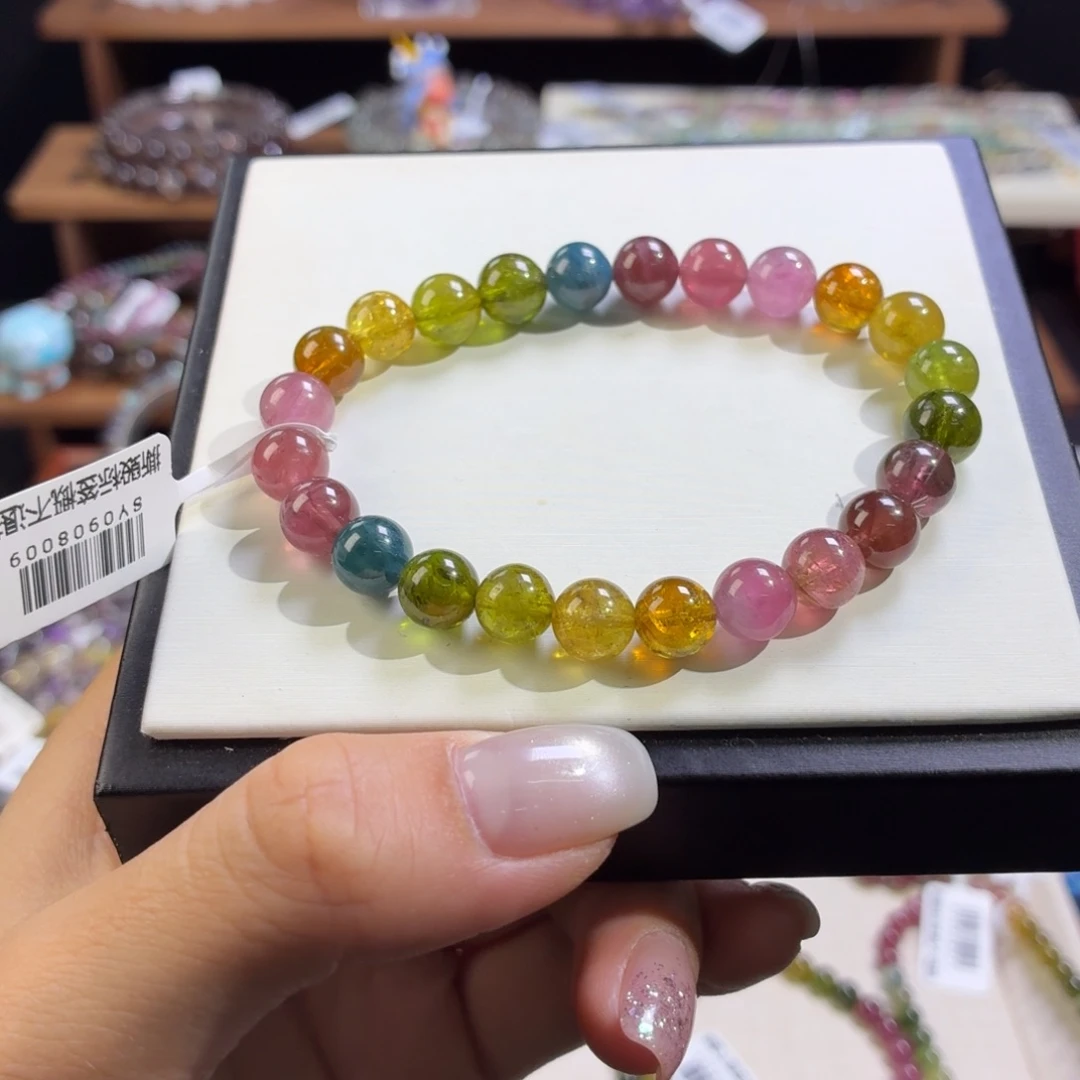 银S925镶嵌手链碧玺老矿料彩虹碧玺8+