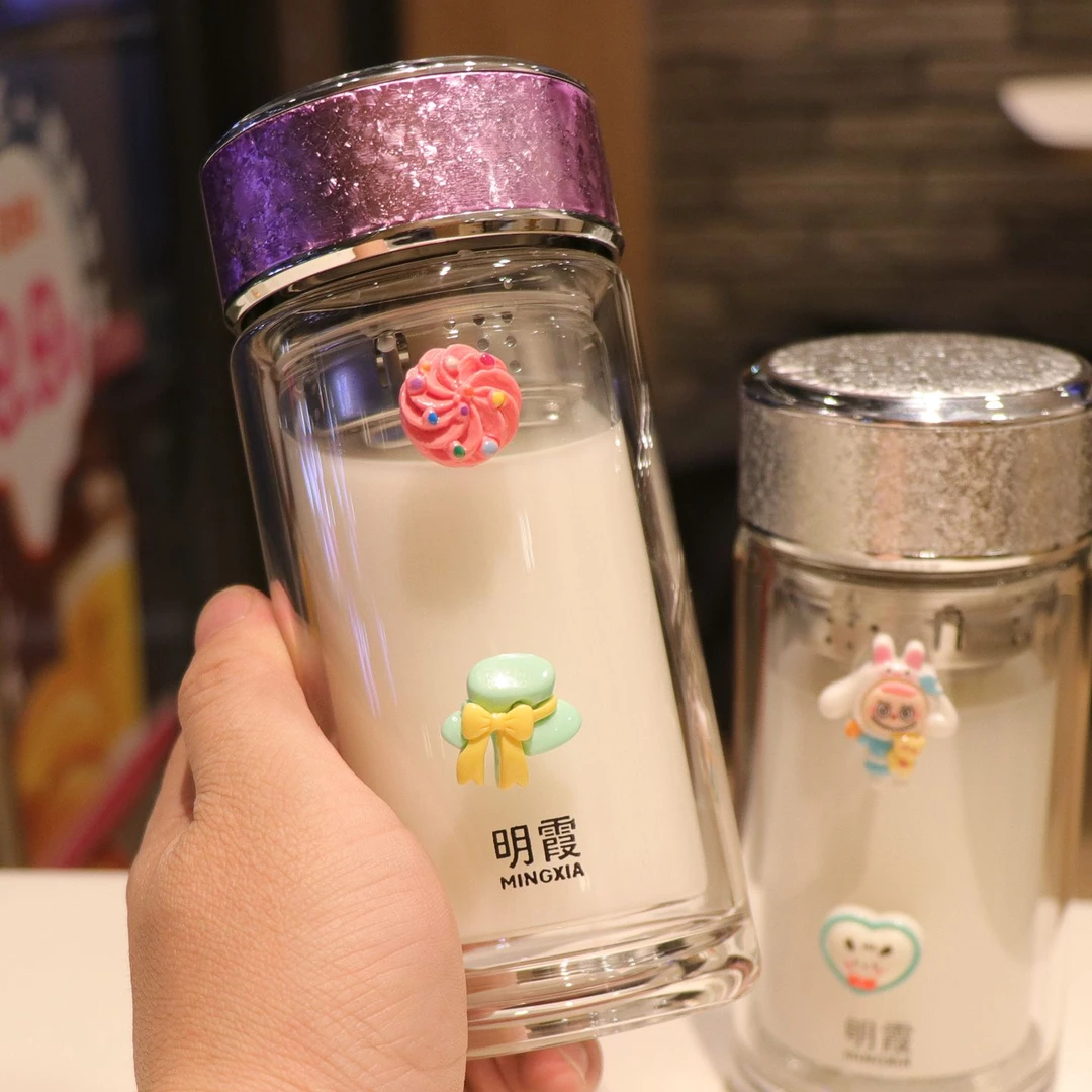 双层玻璃水杯高颜值男女士茶水分离办公室耐高温泡茶杯子可爱隔热