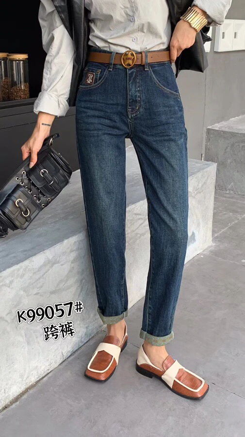 99057意凡宽松高腰牛仔哈伦裤女新款显瘦休闲老爹裤