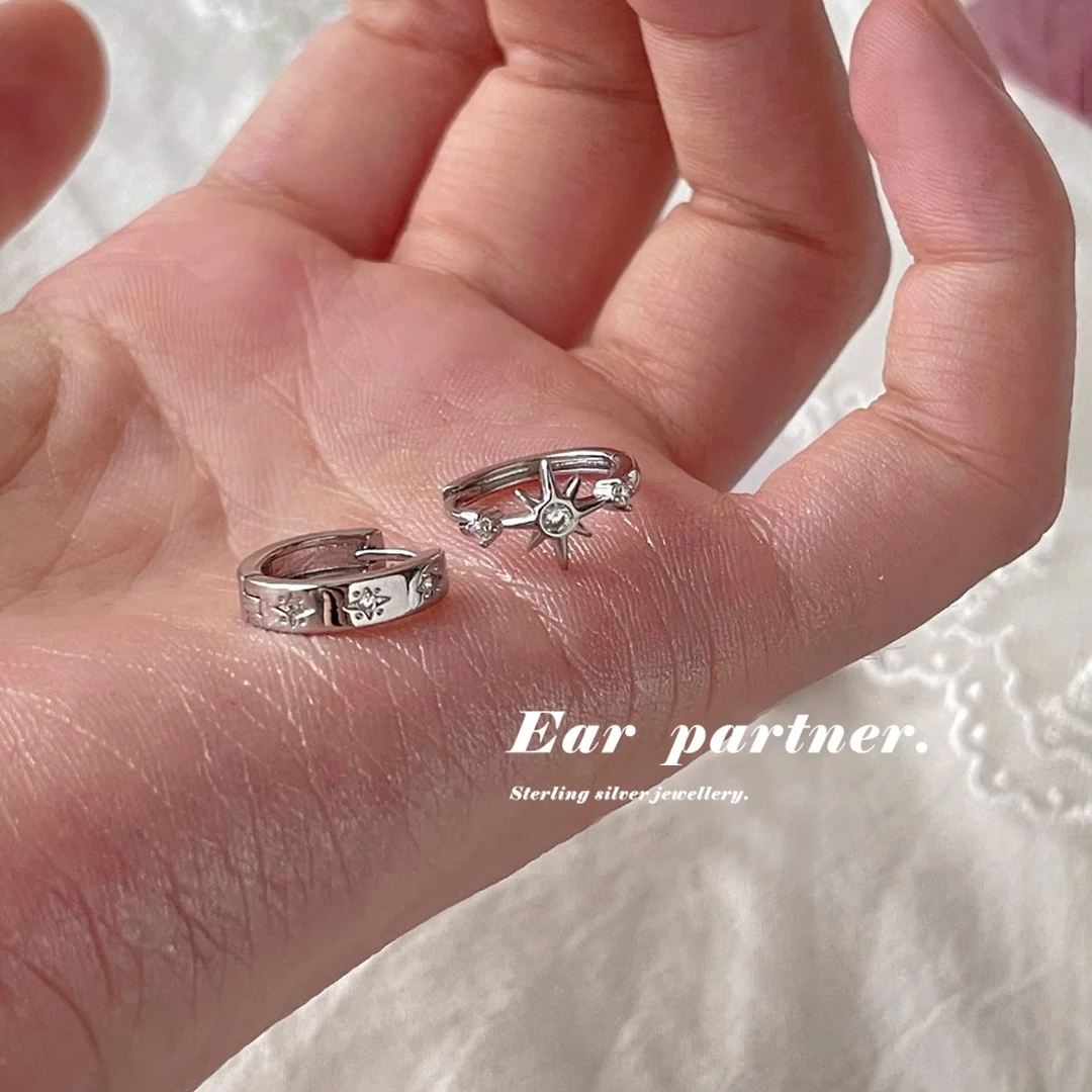 铜合金耳饰 不对称六芒星耳圈小众设计高级感独特耳环女耳饰耳钉