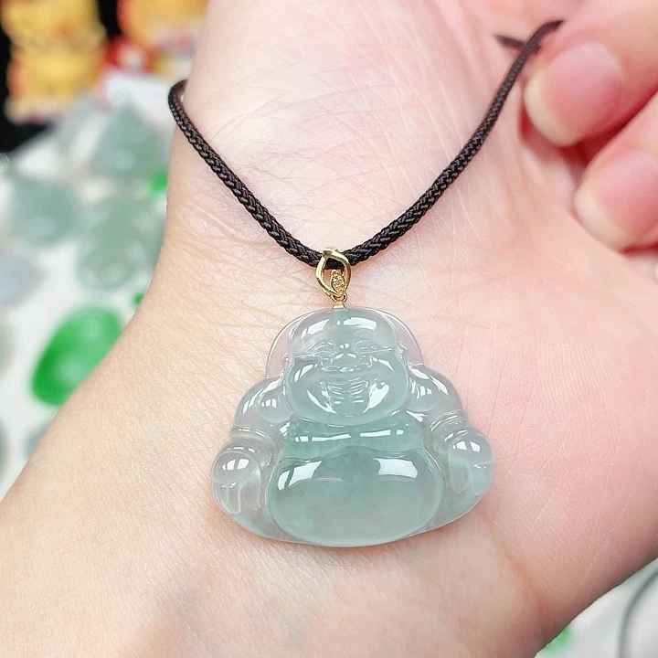 翡翠18K金镶嵌颈饰缅甸天然A货翡翠