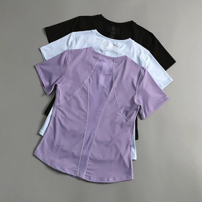 女士夏季薄款速干透气运动短袖T恤修身显瘦瑜伽健身跑步上衣