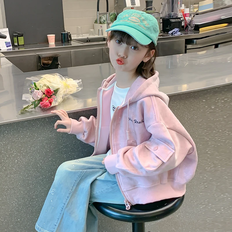 女童外套春秋款2025新款洋气童装小女孩连帽秋季上衣儿童秋装薄款