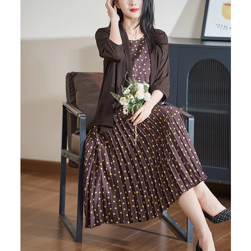 【真两件】迪欧芙2025年春夏季时尚波点显瘦女装连衣裙#XTZ87849