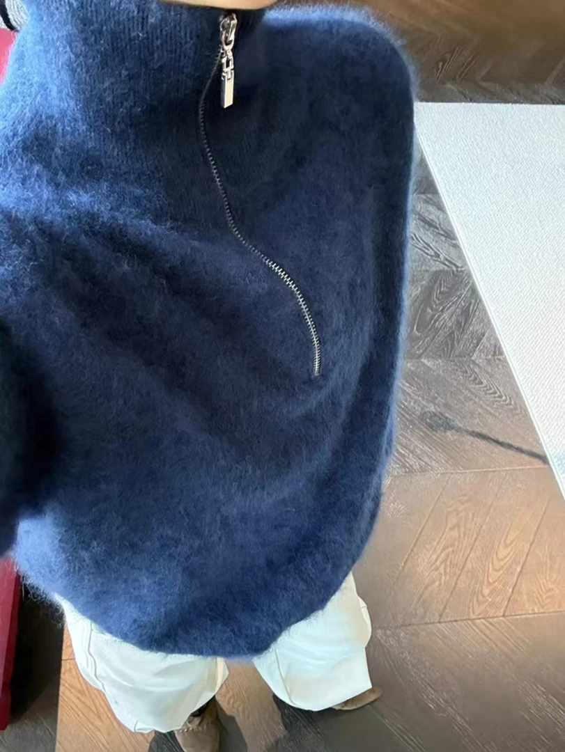 1986三炫家新款高级感气质圆领半拉链纯色拉绒上衣