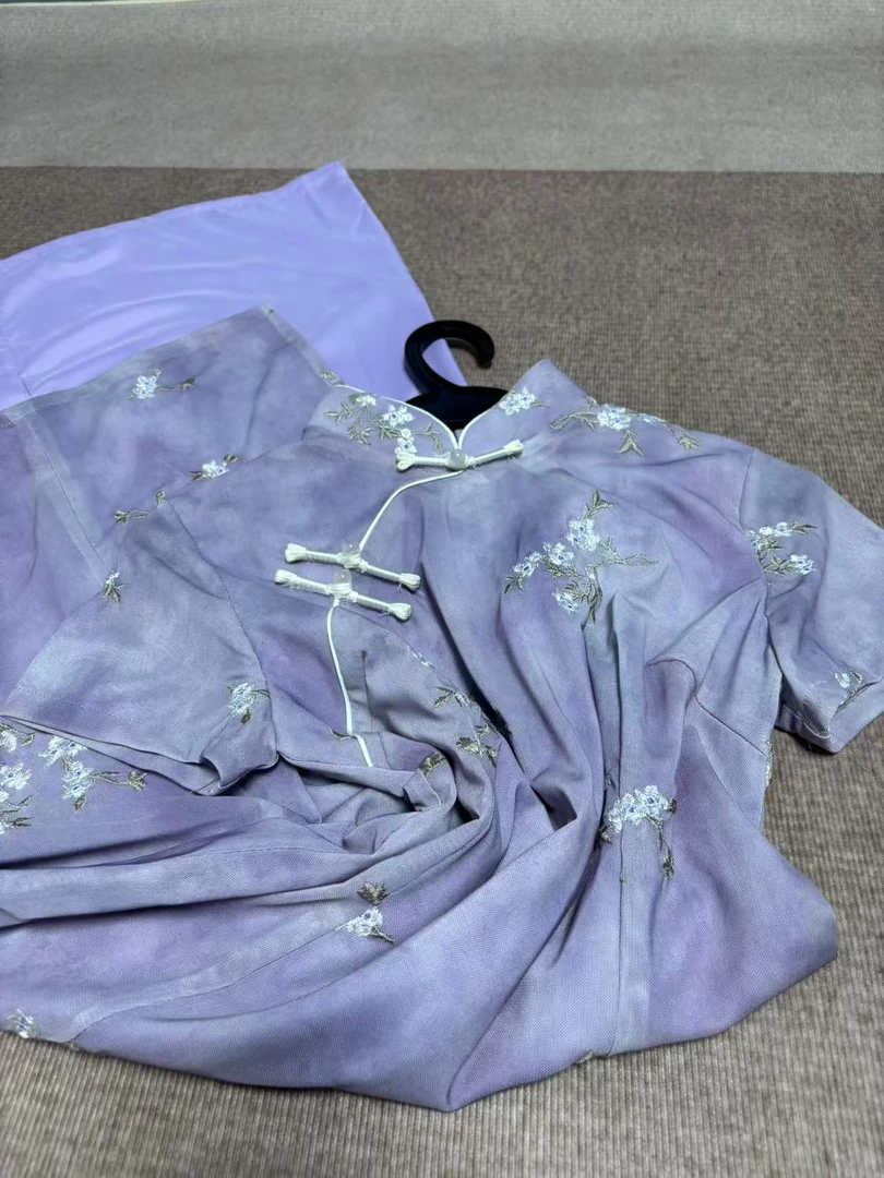 0501 渐变紫 刺绣 【紫晨】奥戴 旗袍