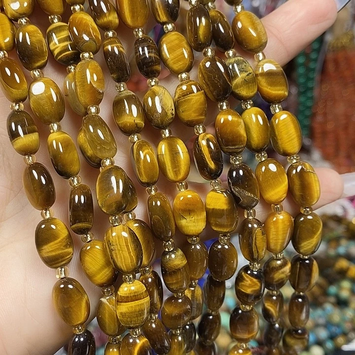 玛瑙/玉髓未镶嵌珠宝半成品A级天然黄虎卡8*12mm一条