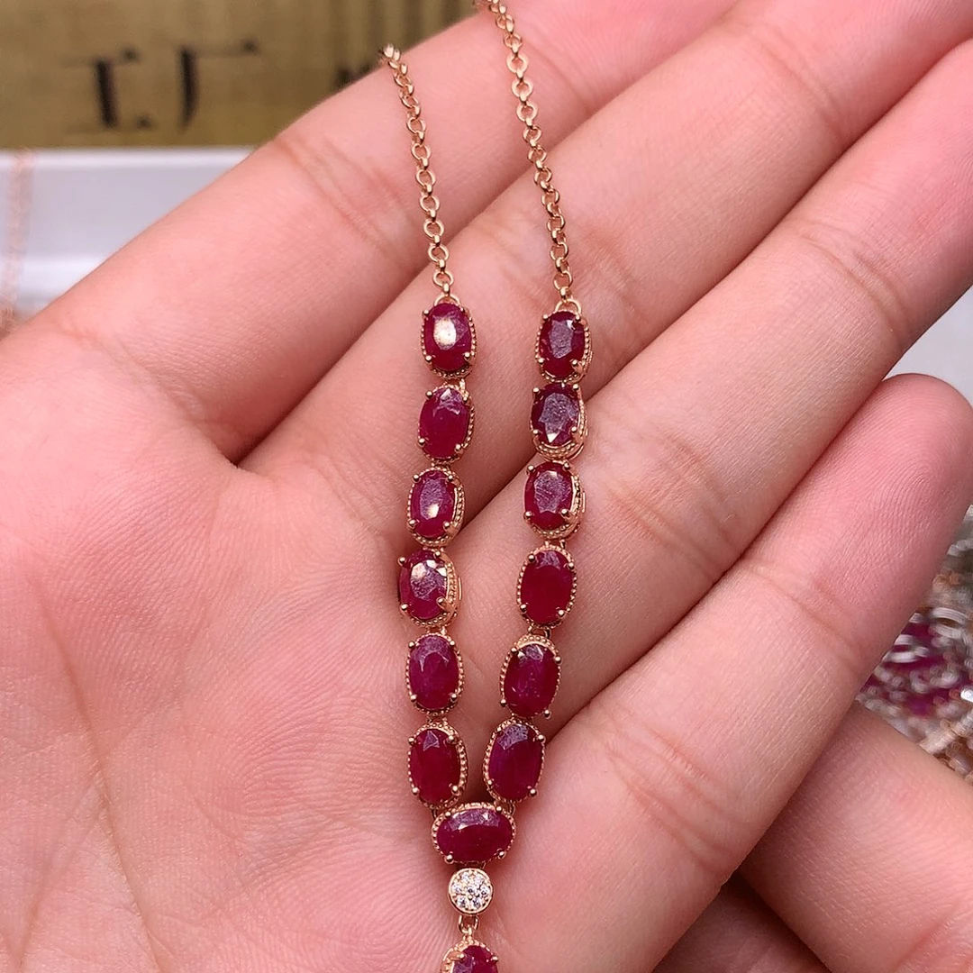 红宝石颈饰银S925镶嵌