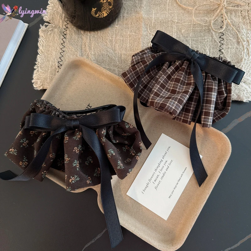 法式温柔碎花蝴蝶结懒人夹气质后脑勺马尾夹半扎发夹女大号鸭嘴夹