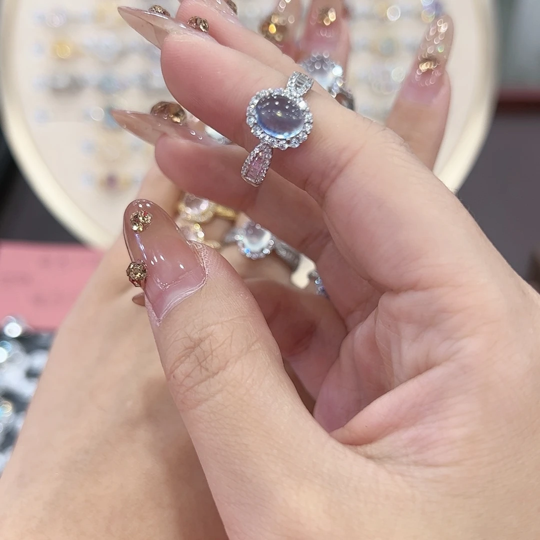 蛇纹石玉戒指银S925镶嵌高**.