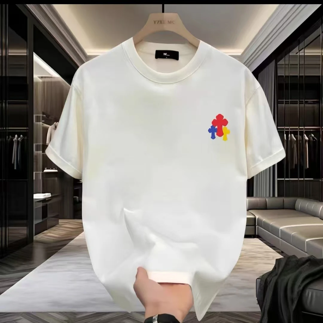 【阿卿】轻奢夏季潮流情侣重工烫钻圆领半袖修身匹马棉T恤-6021