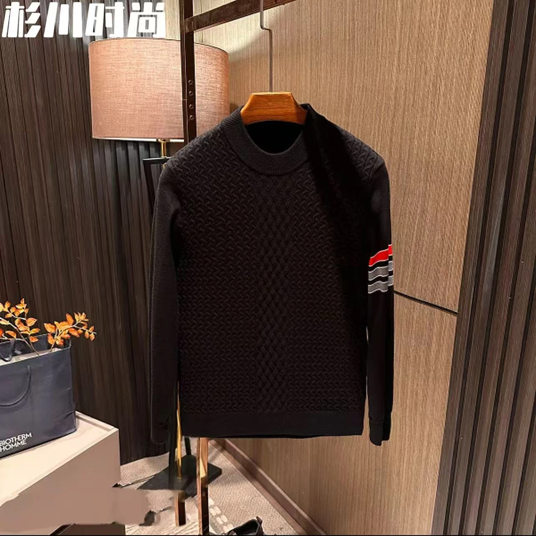 欧洲站冬季男士半高领羊毛衫潮牌时尚修身加厚毛衣打底针织衫线衣