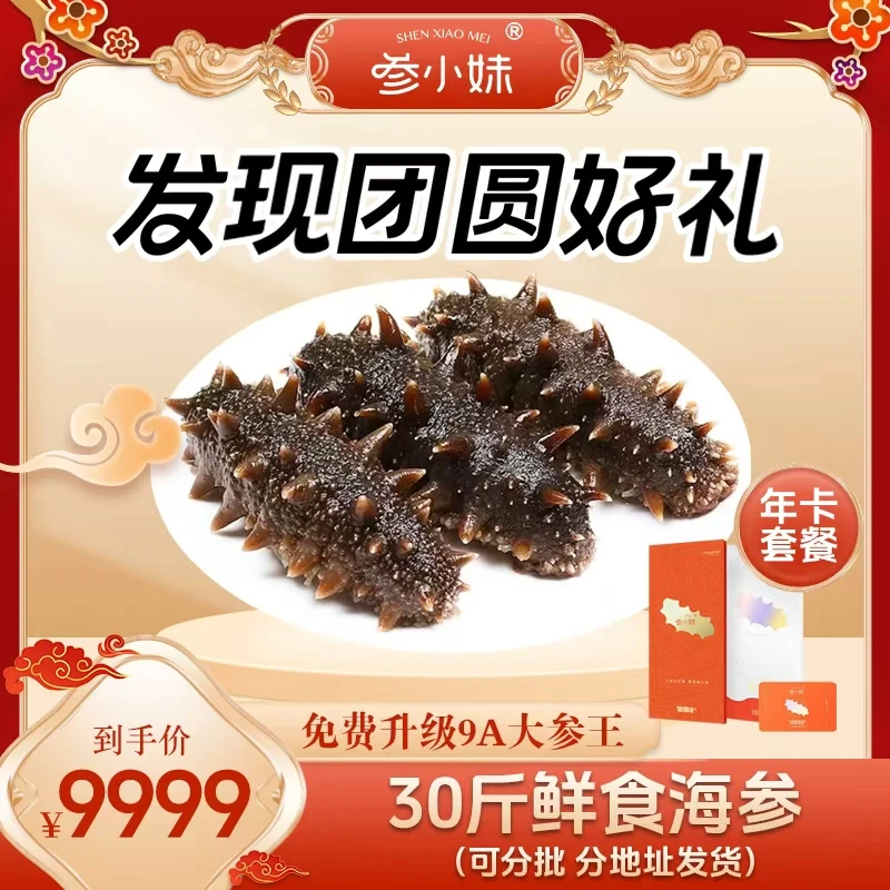【官方补贴】参小妹鲜食海参3-4头/斤共30斤年套餐辽参送礼双11