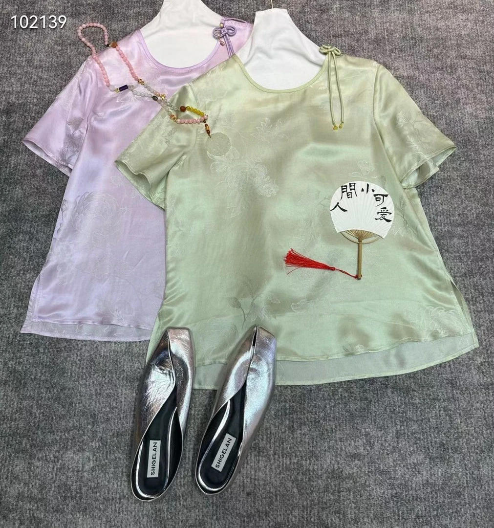 小花家桑蚕丝两色短袖
