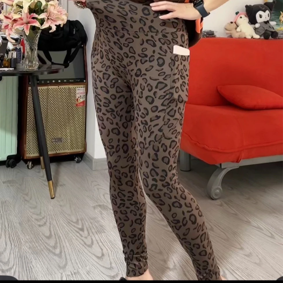 新高腰显瘦豹纹打底裤春秋薄款弹力九分运动紧身裤休闲裤时尚女士