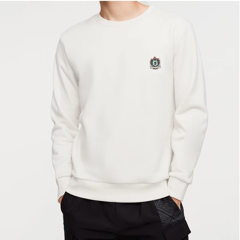 西盟罗盾春秋季卫衣刺绣加绒圆领胸标套头男士流行2501百搭男款