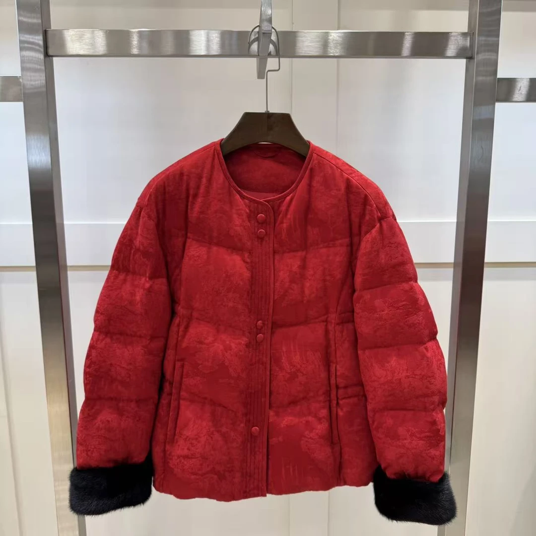 进口水貂毛羽绒服新中国风高端鹅绒服上衣2025冬新款高端短款外套