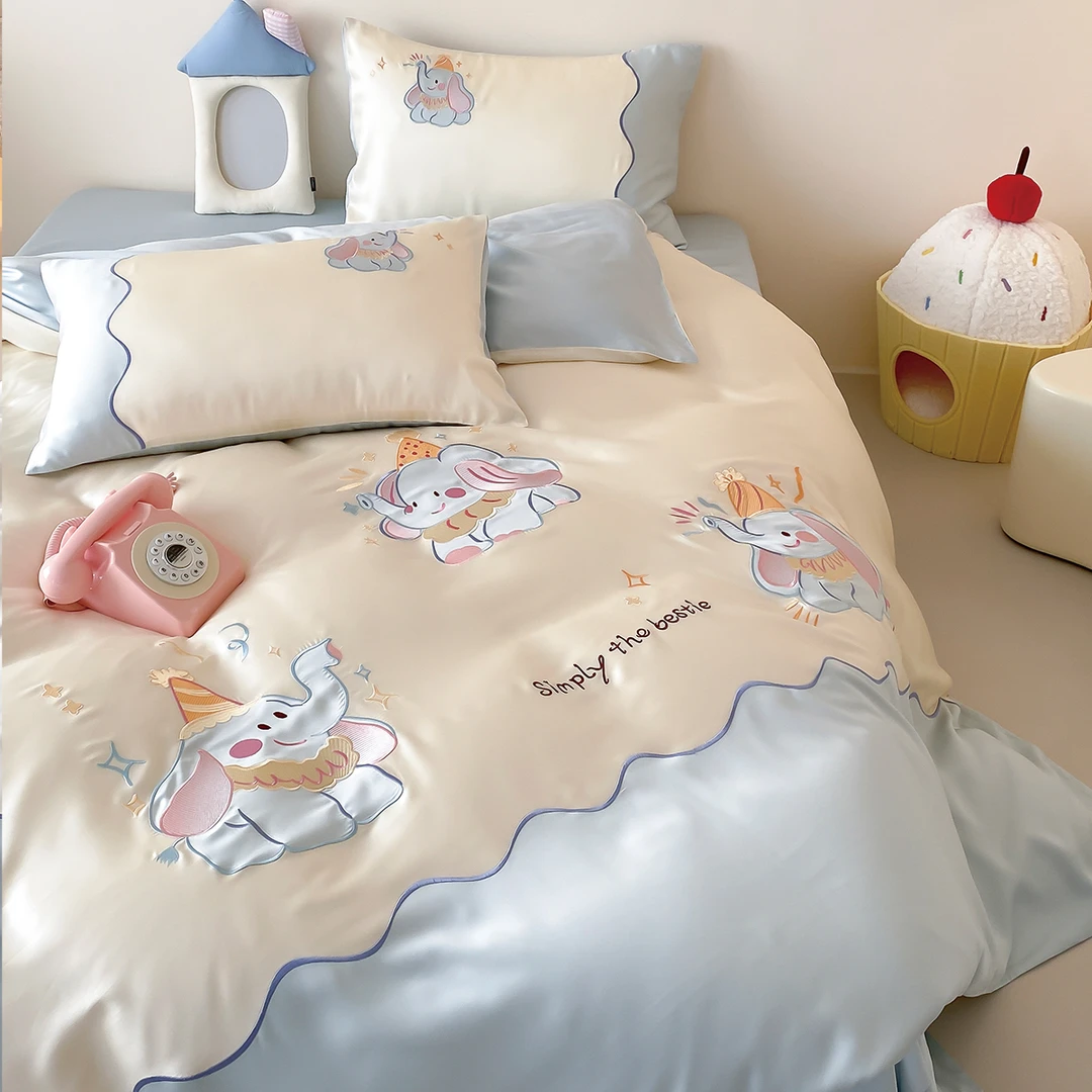 欢乐派对 60支兰精天丝刺绣卡通贴布绣四件套舒适卡通床品套件
