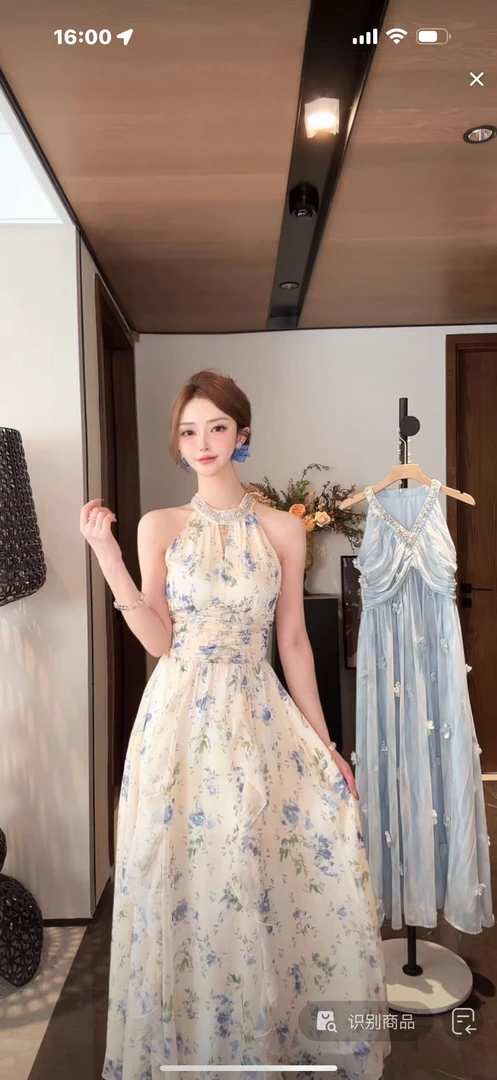 馨儿自制【贵气公主】油画风吊带甜美碎花连衣裙XYZ068