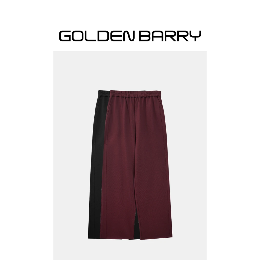 GOLDENBARRY|551067-1百搭时尚休闲侧缝设计分割直筒高腰拖地卫裤